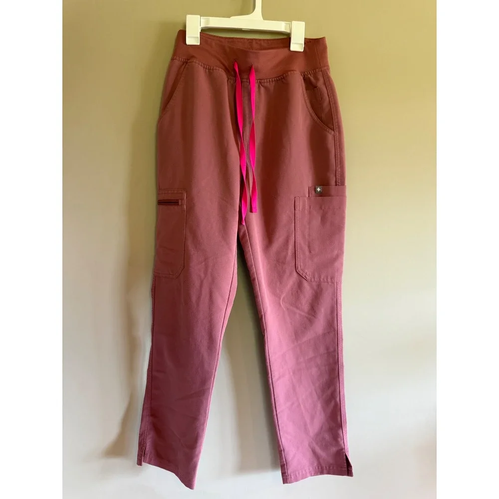 FIGS Technical Collection Scrub Set Mauve V-Neck Top XS Cargo Pants Small Petite